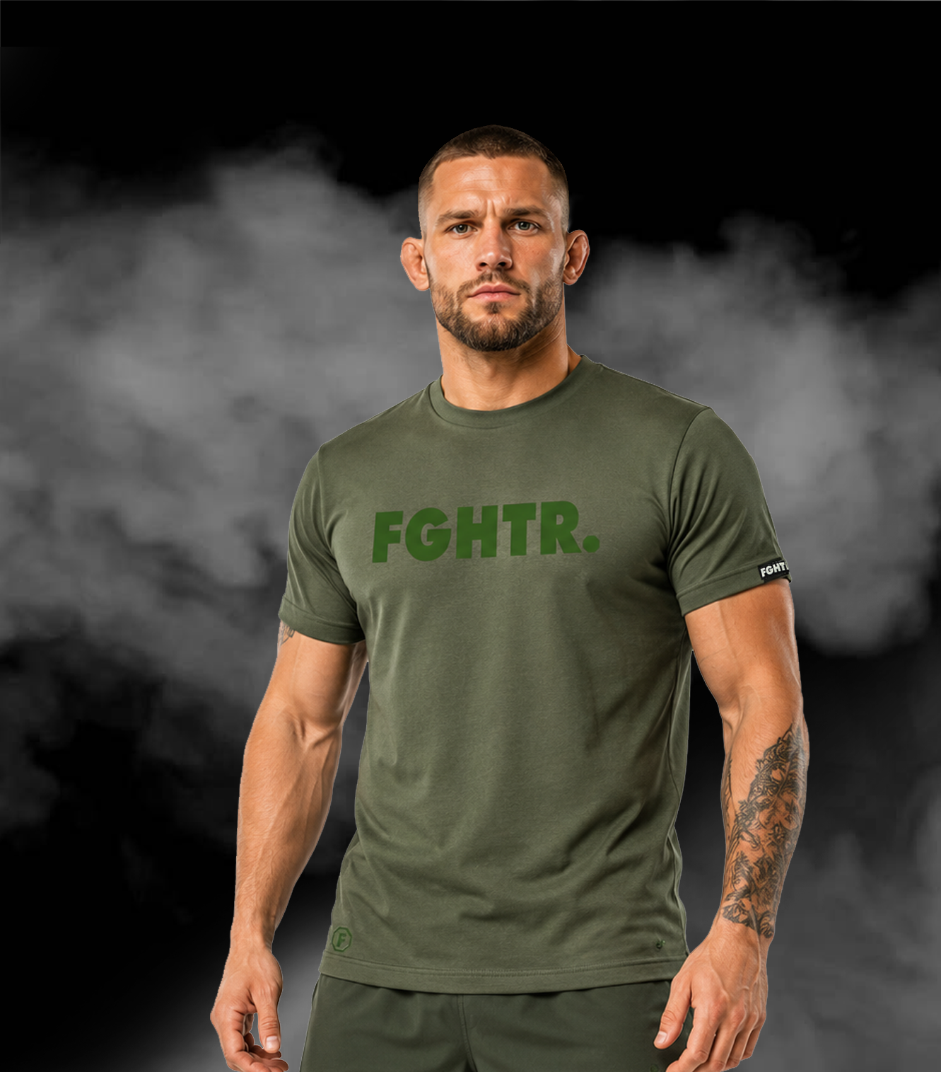 FGHTR. Signature Tee - One of 50 <BR> Olive Field x Green