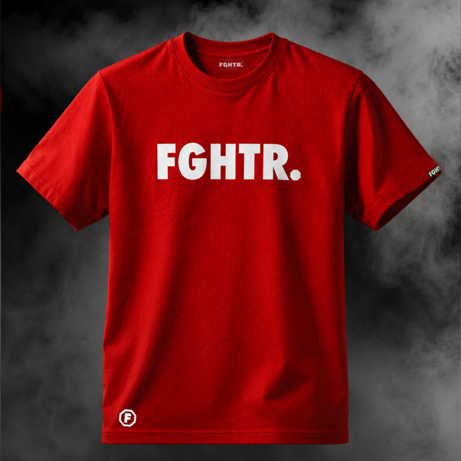 FGHTR. Signature Tee - One of 50 <BR> Crimson x White