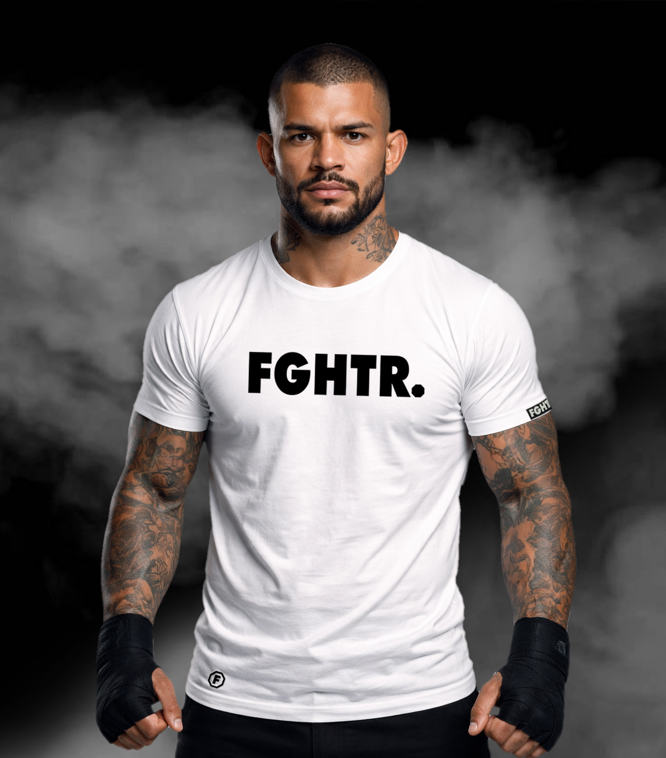 FGHTR. Signature Tee - One of 50 <BR>Chalk White x Midnight Black