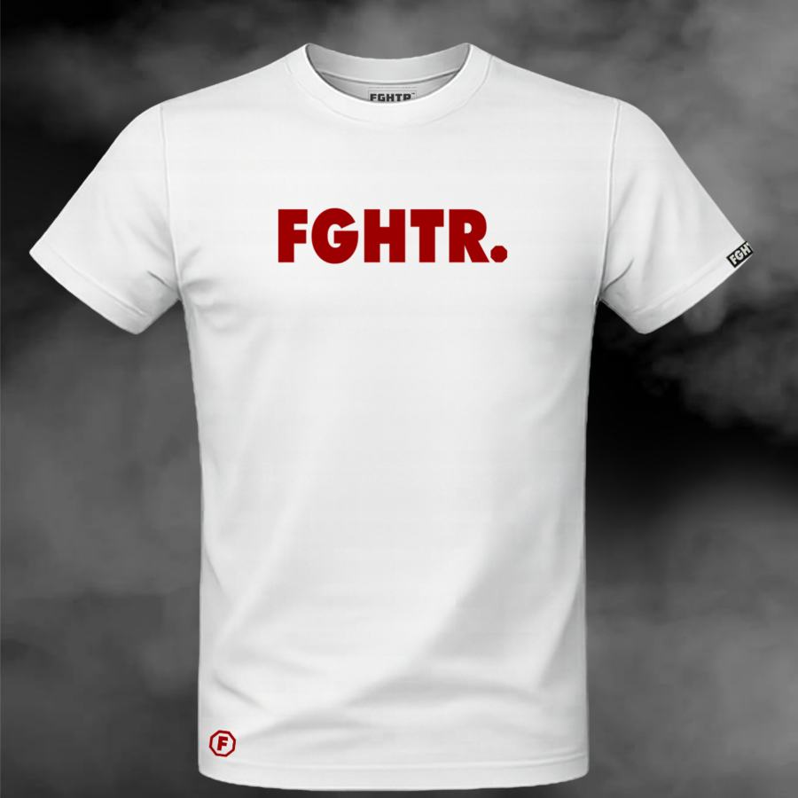 FGHTR. Signature Tee - One of 50 <BR> Chalk White x Crimson
