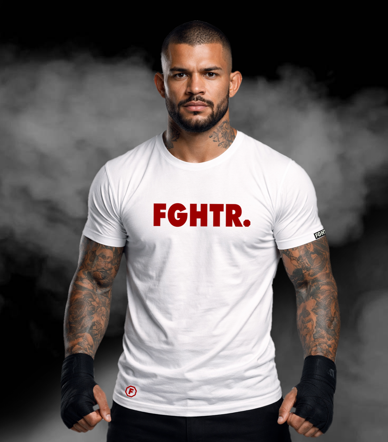 FGHTR. Signature Tee - One of 50 <BR> Chalk White x Crimson