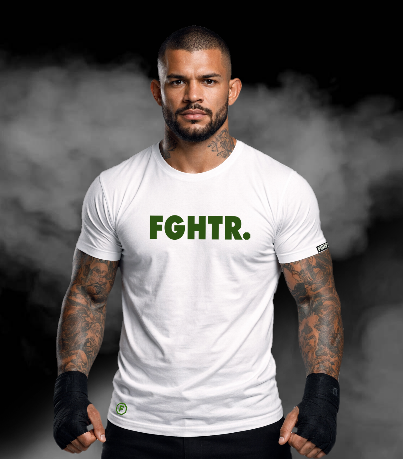 FGHTR. Signature Tee - One of 50<BR>Chalk White x Field Olive