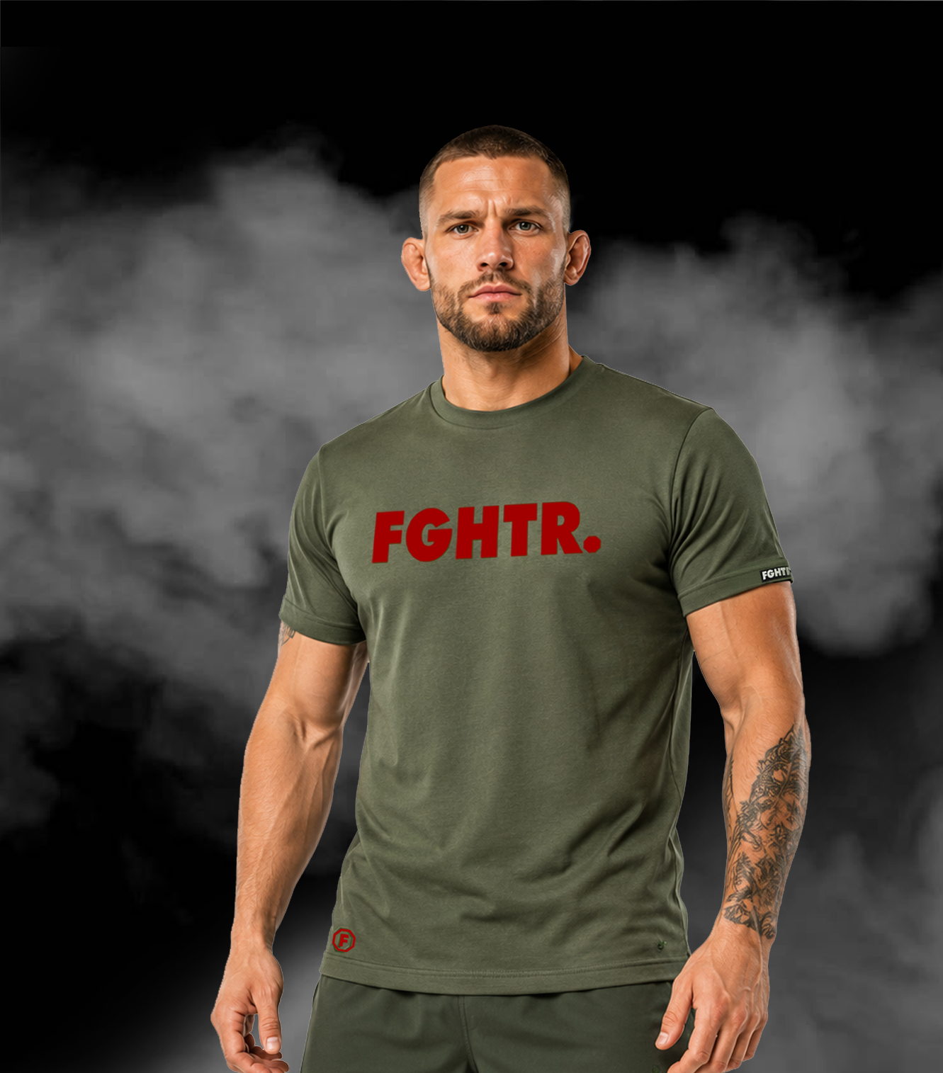FGHTR. Signature Tee - One of 50 <BR> Olive Field x RED