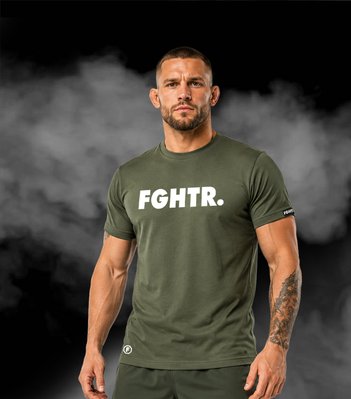 FGHTR. Signature Tee - One of 50 <BR> Olive Field x White
